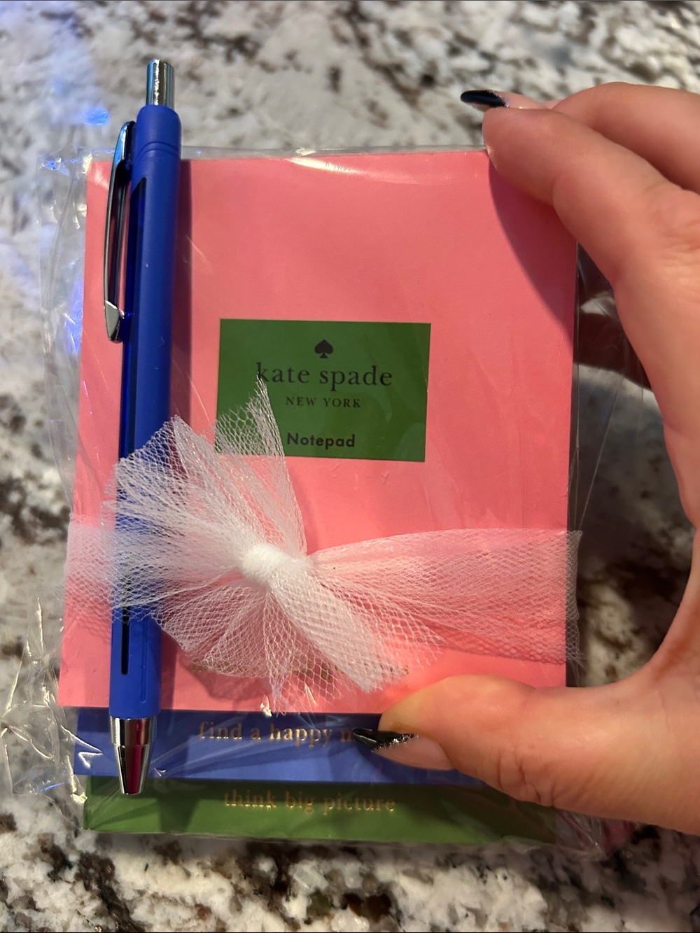 kate spade Pink, Blue and Green Party Notecard Set with Blue Pen